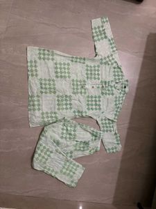 Light Green Checked Kurta Set