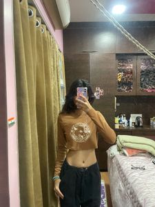 Brown Graphic Print Crop Top