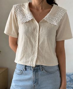 Chic Beige Lace Collar Top