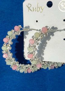 Ruby Hoops with Pink &amp; Green Beads