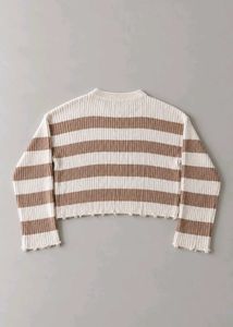 CREAM &amp; BROWN STRIPED CROPPED RIBBED SWEATER
