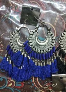 Boho Blue Tassel Hoop Earrings combo