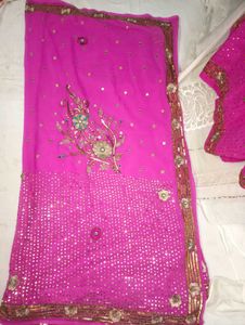 Pink Embellished Saree &amp; Blouse