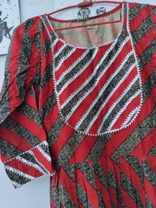 Red Kurta with Striped Pattern