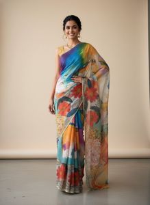 Vibrant Floral Print Saree