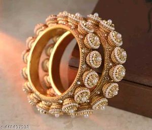 Elegant Gold Bangles with Pearls
