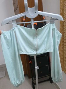 PEOPLE Light Blue Off-Shoulder Long Sleeve Top