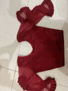 Maroon Ruffled Sleeve Blouse