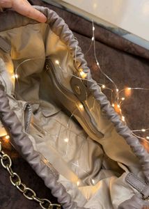 Chic Ruched Clutch with Gold Chain