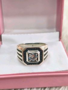 Men's Statement Ring with Clear Stone 925 silver