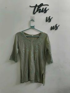 Chikinkari Short Kurti in Pista Colour...