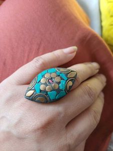 Bohemian Turquoise & Gold mosaic Ring