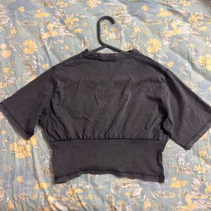 Grey Wash Corset Graphic Crop Top