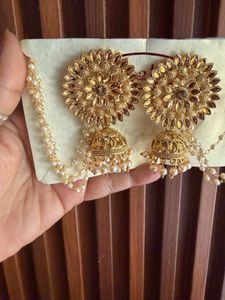 Exquisite Jhumka Earrings with Pearl Chains