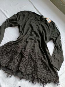 Dark Gray Lace Trim Tunic sweater
