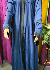 Elegant Navy Blue Abaya Burqa with Black Trim Desi