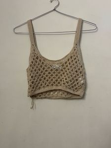 Stylish Beige Crochet Tank Top