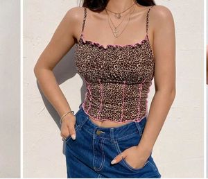 Leopard Print Cami Top with Pink Trim