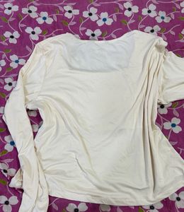 Cream Square Neck Long Sleeve Top