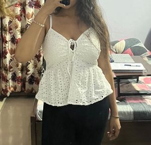 White Eyelet Peplum Camisole Top