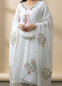 2 PSC White Embroidered Kurta Set