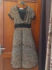 Leopard Print V-Neck Midi Dress