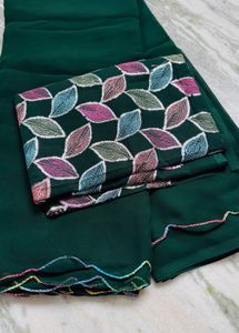 Elegant Green Saree with Embroidered Blouse