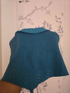 Teal Ribbed Crop Top with Ruffle Trim