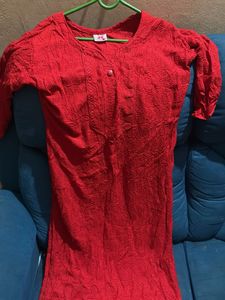 Red Embroidered Kurta