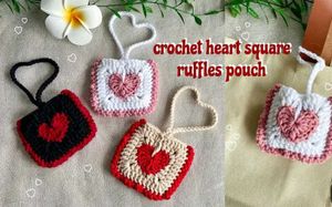 Heart Square Crochet Pouch