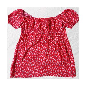 Red Floral Puff Sleeve