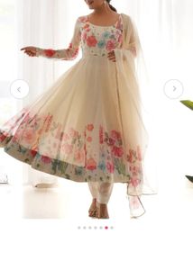Elegant Floral Print Anarkali with Dupatta And Pa