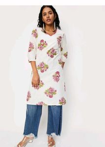 Floral Print cotton V-Neck Kurta