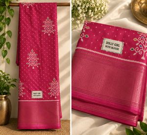 Beautiful Pink Saree with White Polka Dots