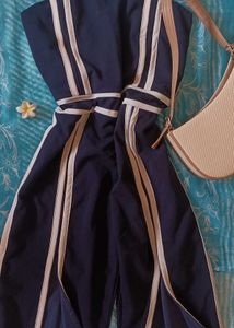 Navy Blue Jumpsuit with White Stripes