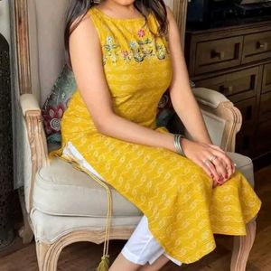 Yellow Embroidered Kurta