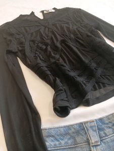 Zara Black Mesh Corset-Style Top