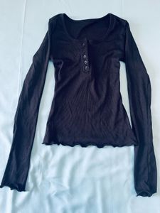 black Long Sleeve Henley Top