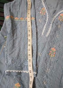 Designer Grey  Kurta with Straight Pants &amp; Plain D