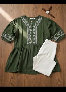 Boho Embroidered Green Kurta