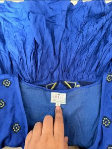 Bohemian Blue Embroidered Peasant Blouse