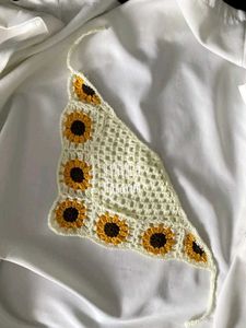 Crochet Sunflower Bandana Scarf💖