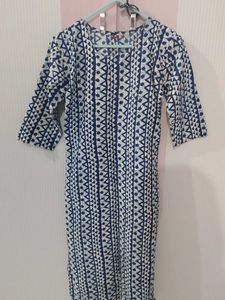 Blue & White Printed Kurta
