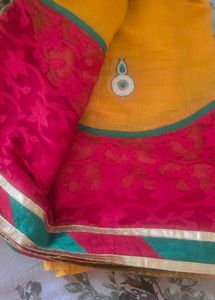 Vibrant Yellow & Pink Saree