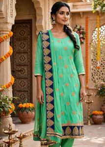Green Kurta with Gold Embroidery