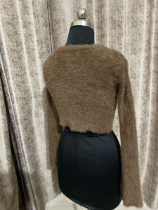 Imported brown fuzzy knit cropped top