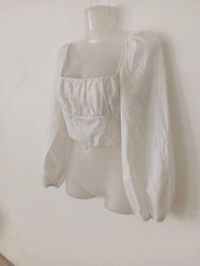 White Square Neck Puff Sleeve Top