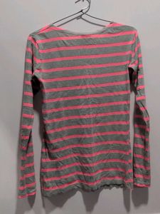 pink and grey Striped Long Sleeve Top