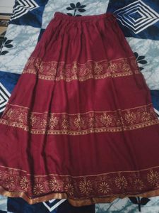 Women Printed Flared Maroon Skirt