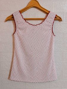 Nuon Red Heart-Printed Cotton-Blend Top